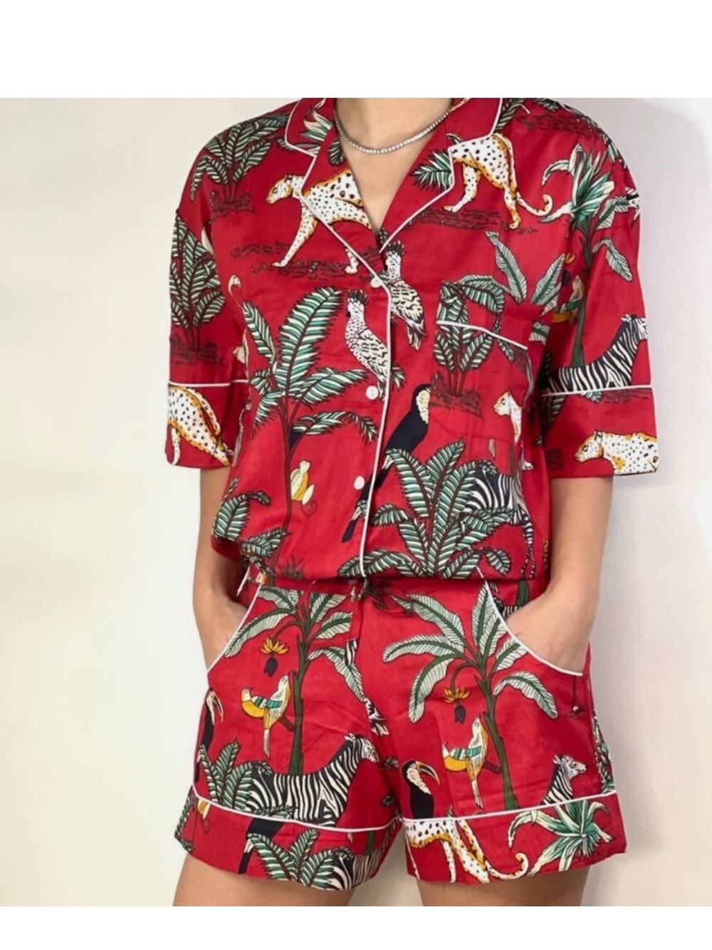 Armanis Jungle Print Pajama Shorts Set. Red. Size Medium